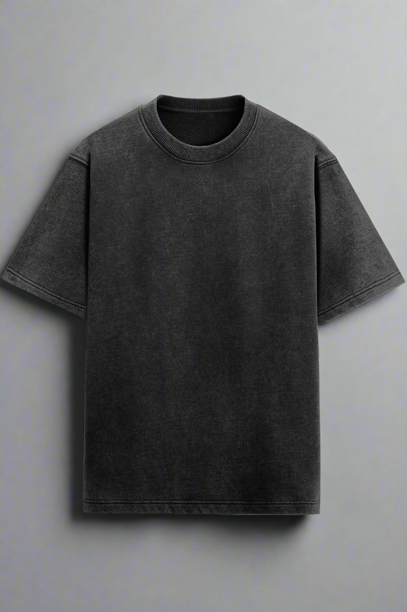 Solid Black Oversized Acid Wash T-Shirt