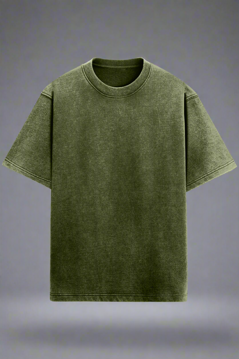 Solid Olive Green Oversized Acid Wash T-Shirt