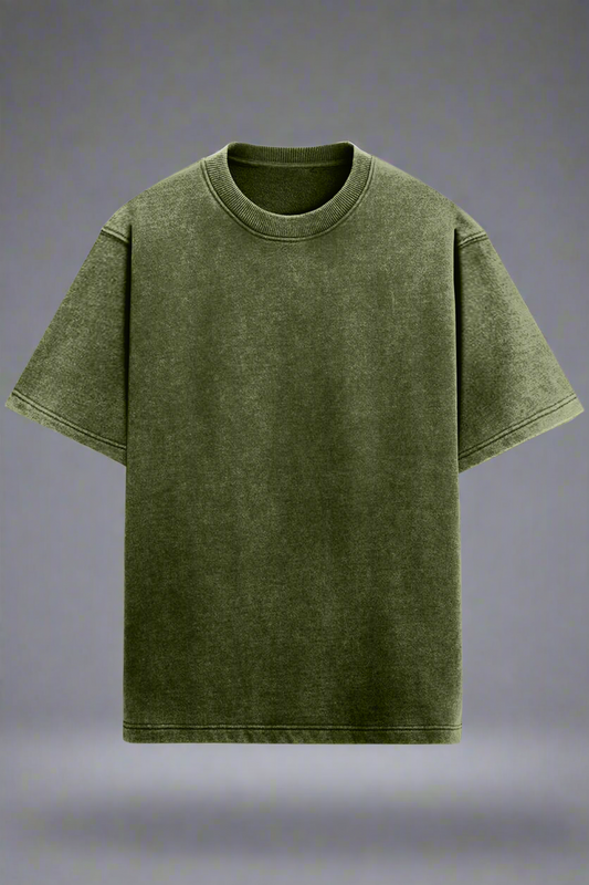 Solid Olive Green Oversized Acid Wash T-Shirt