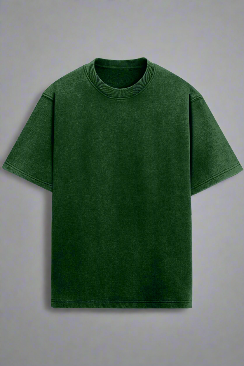 Solid Green Oversized Acid Wash T-Shirt